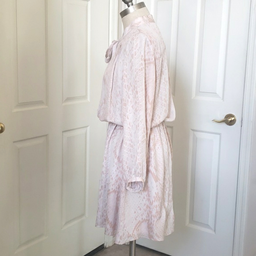 PARKER Silk Long Sleeve Dress • Blush Pink Cream Snake Print • Pussybow • Medium - Picture 7 of 16